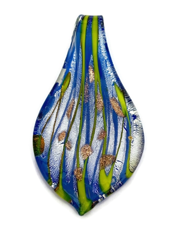 Silver Dawn Jewels Other - As Low As $2 Large Blue Silvery Handmade Lampwork Glass Leaf Drop Pendant
